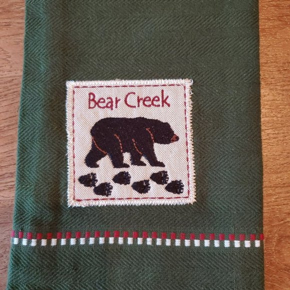 Bear Creek Hand Towel or Kitchen Towel, Forest Green, Bear Applique, New no tags - Picture 2 of 6